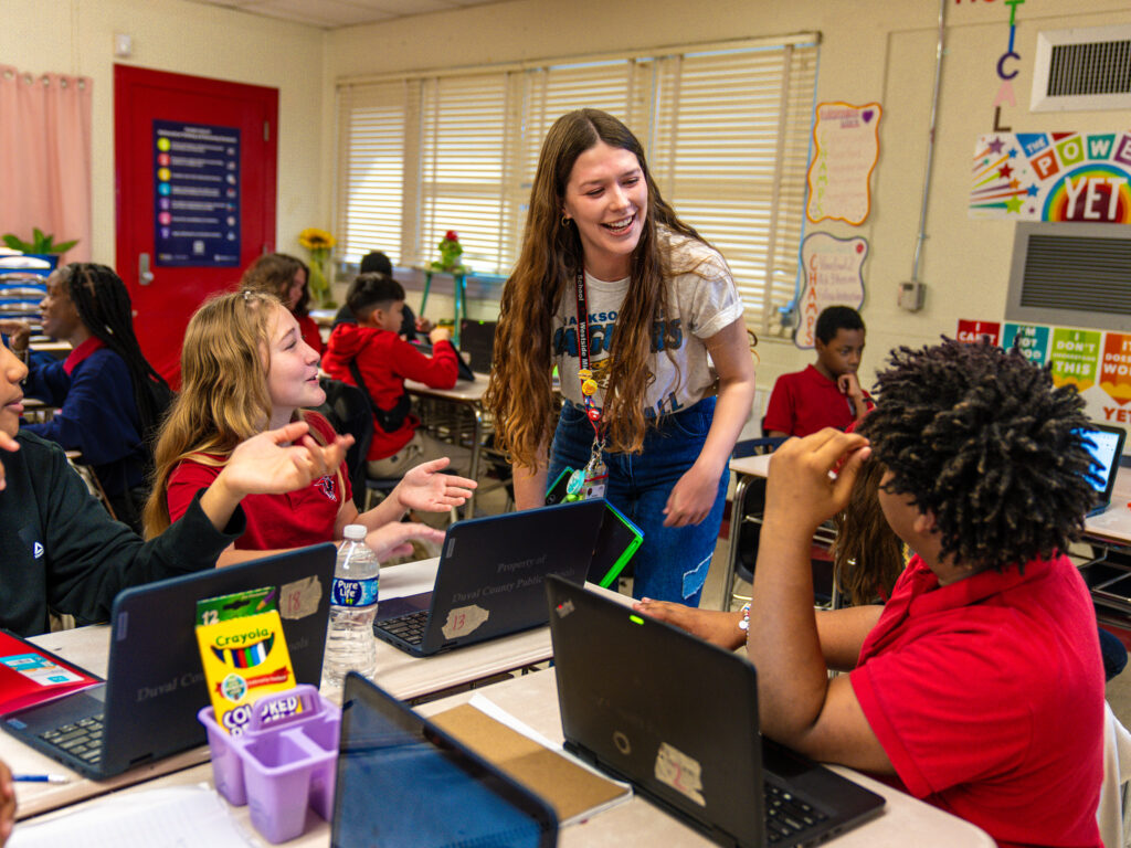 duval middle school teacher and students interact in class